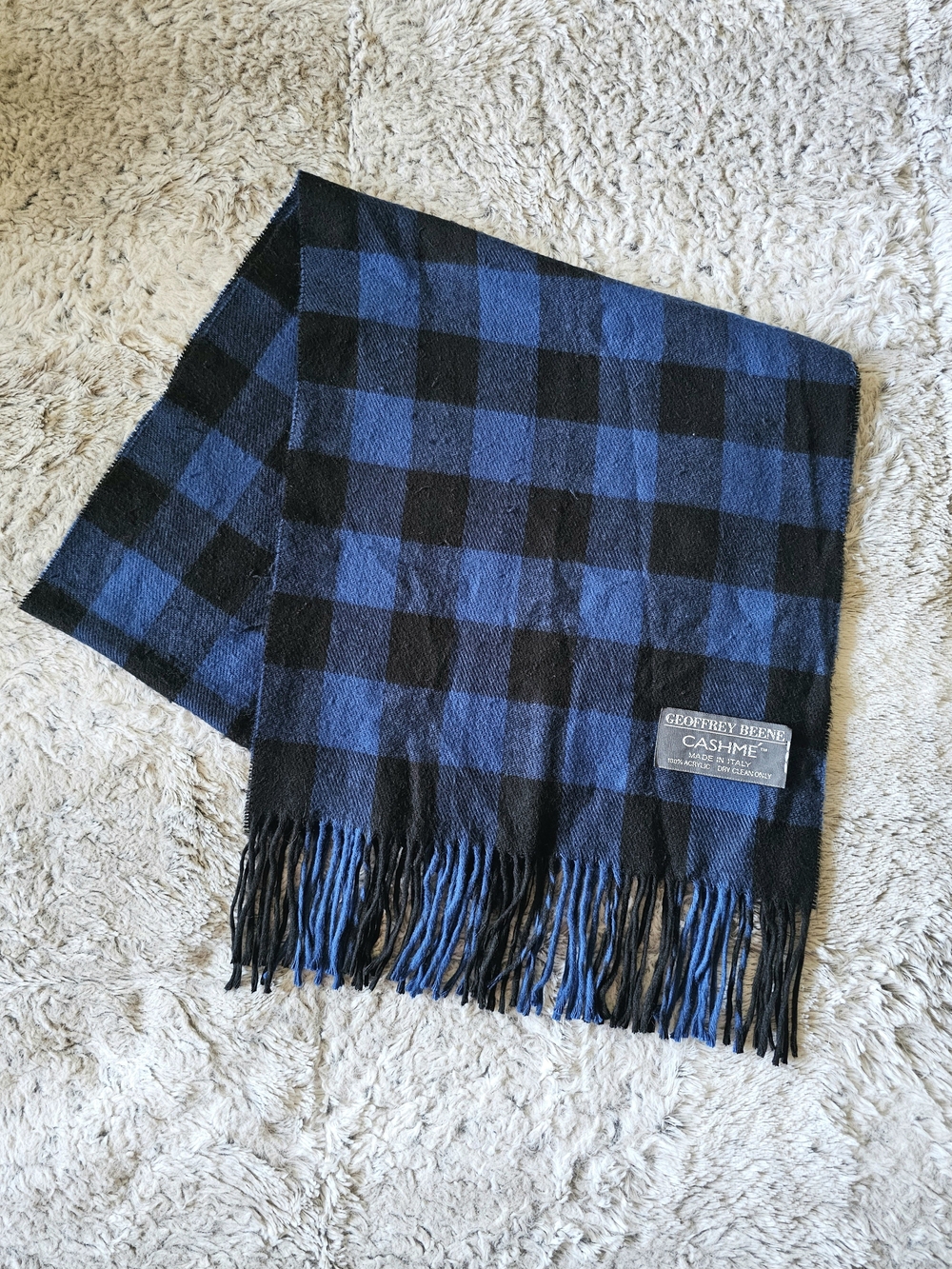 Geoffrey Beene Black and Blue Buffalo Check Scarf Unisex